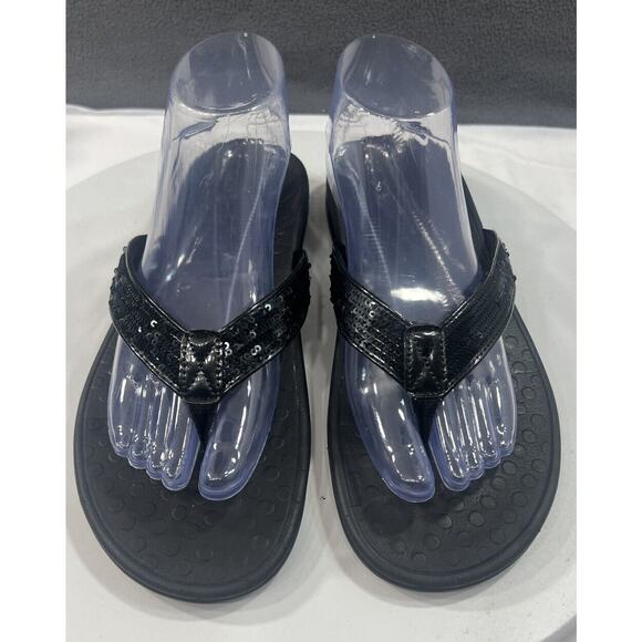 Vionic Tide Sandals Flip Flop Thong Black Supportive Sequin Strap Women Size 10 - Picture 7 of 15
